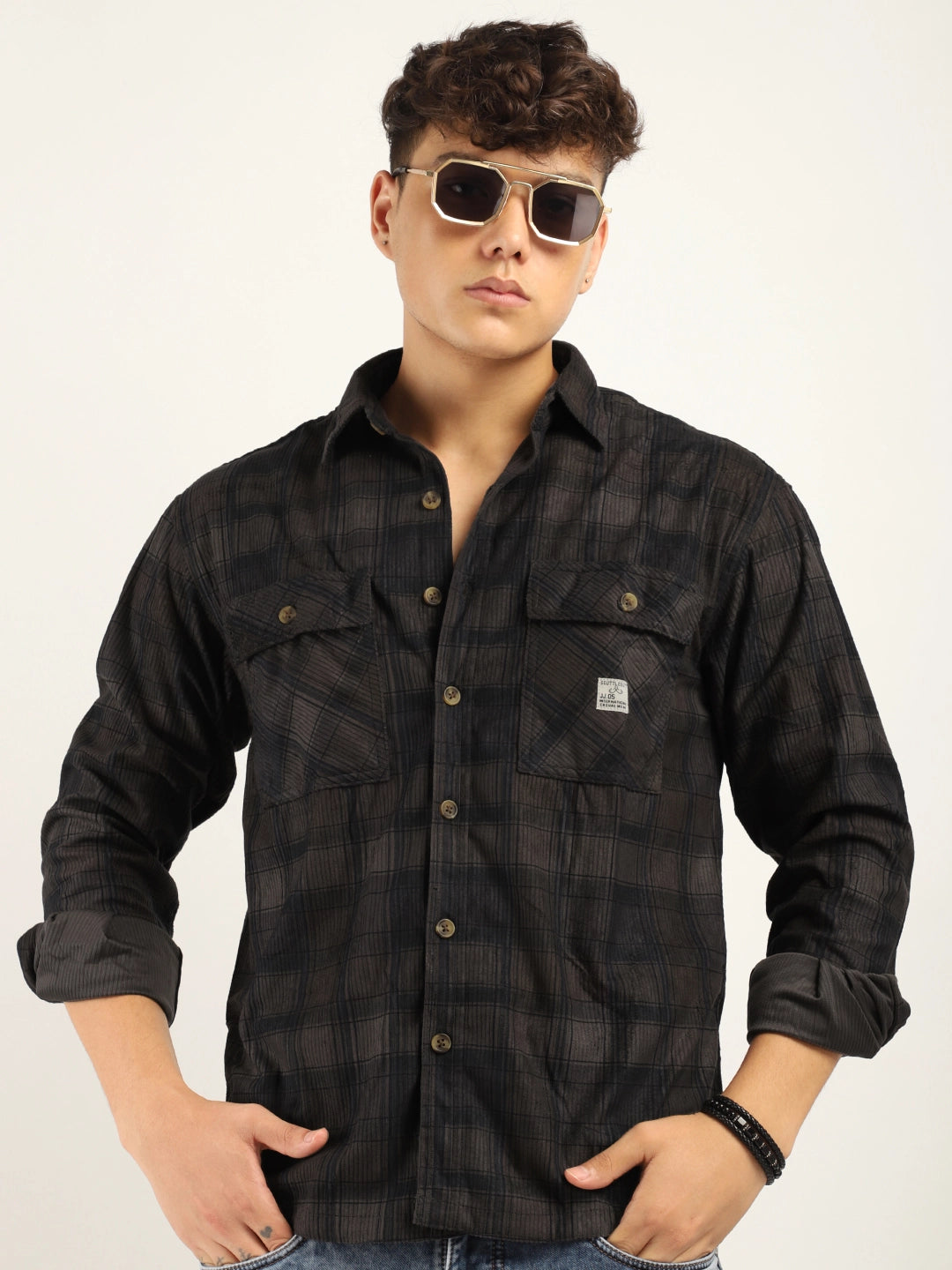 Checked Dark Grey Full Sleeve Shirt