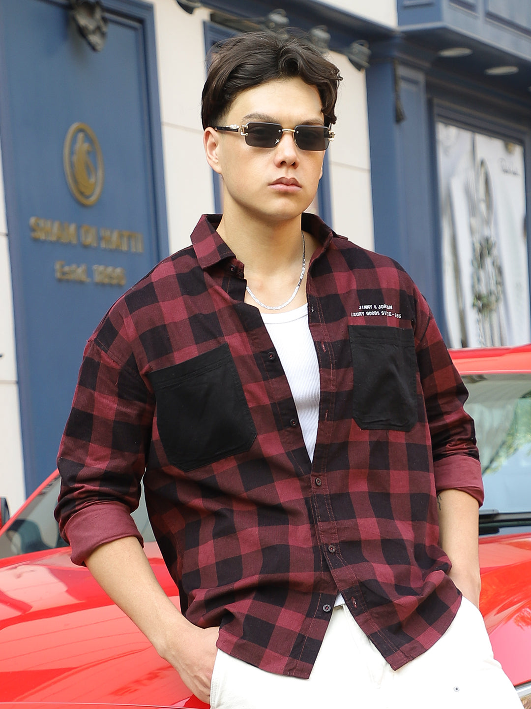 Duchess Corduroy Check Wine Full Sleeve Shirt