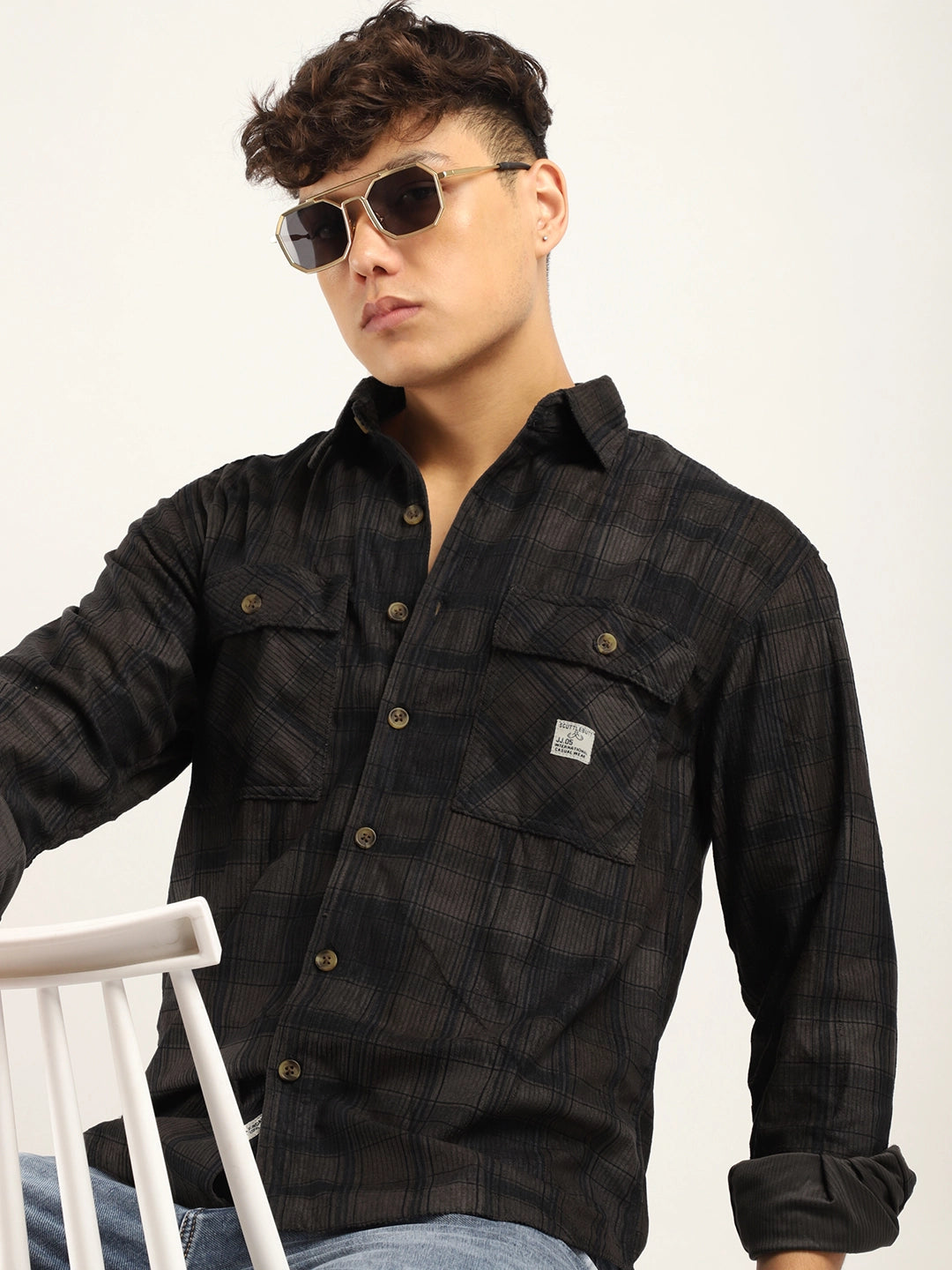 Checked Dark Grey Full Sleeve Shirt