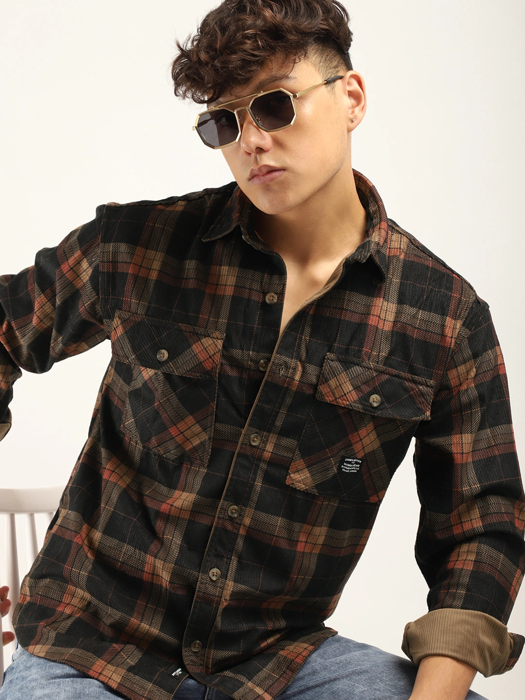 Dope Brown Check Full Sleeve Shirt