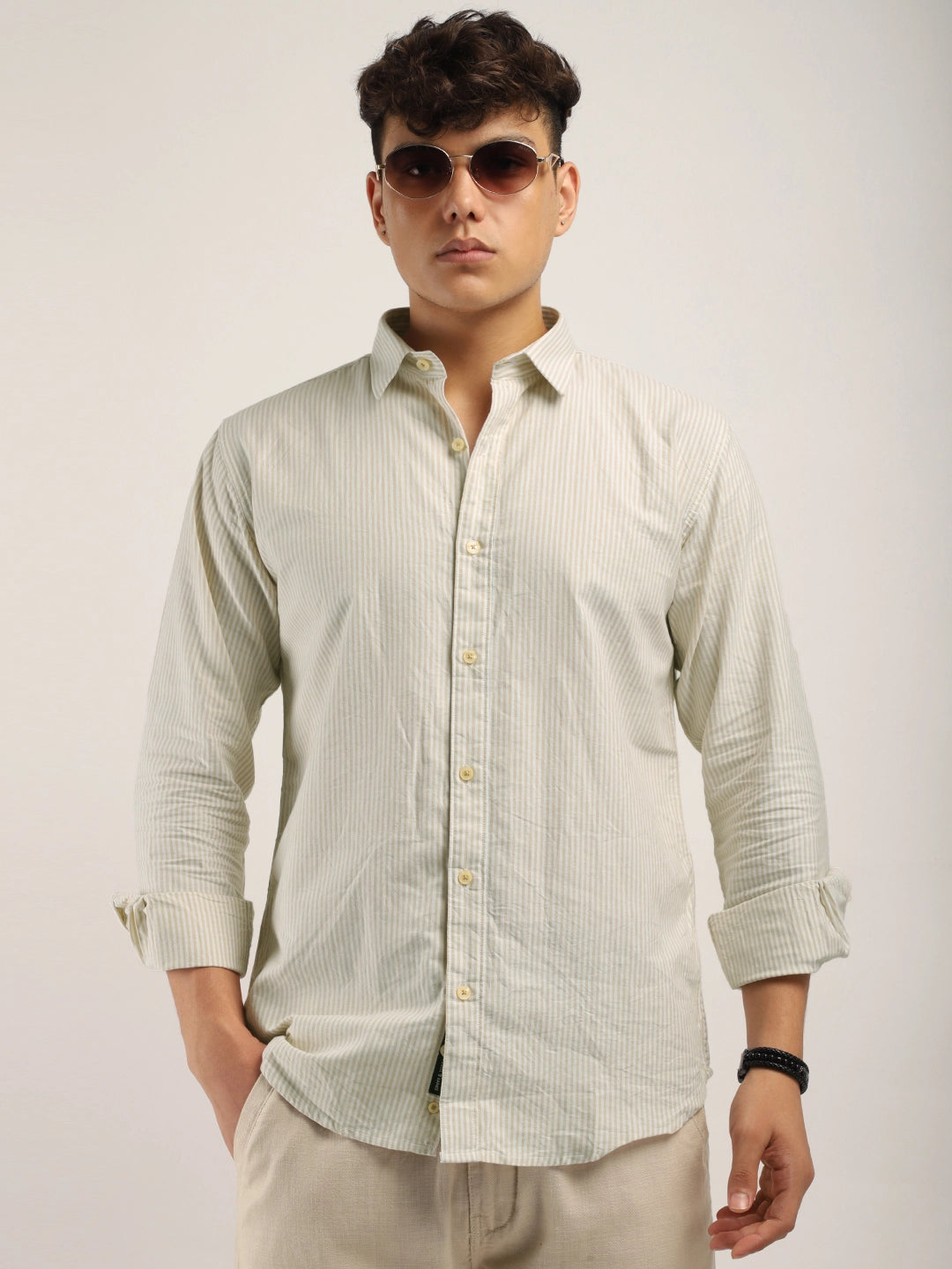 Beige Regular Fit Full Sleeve Shirt