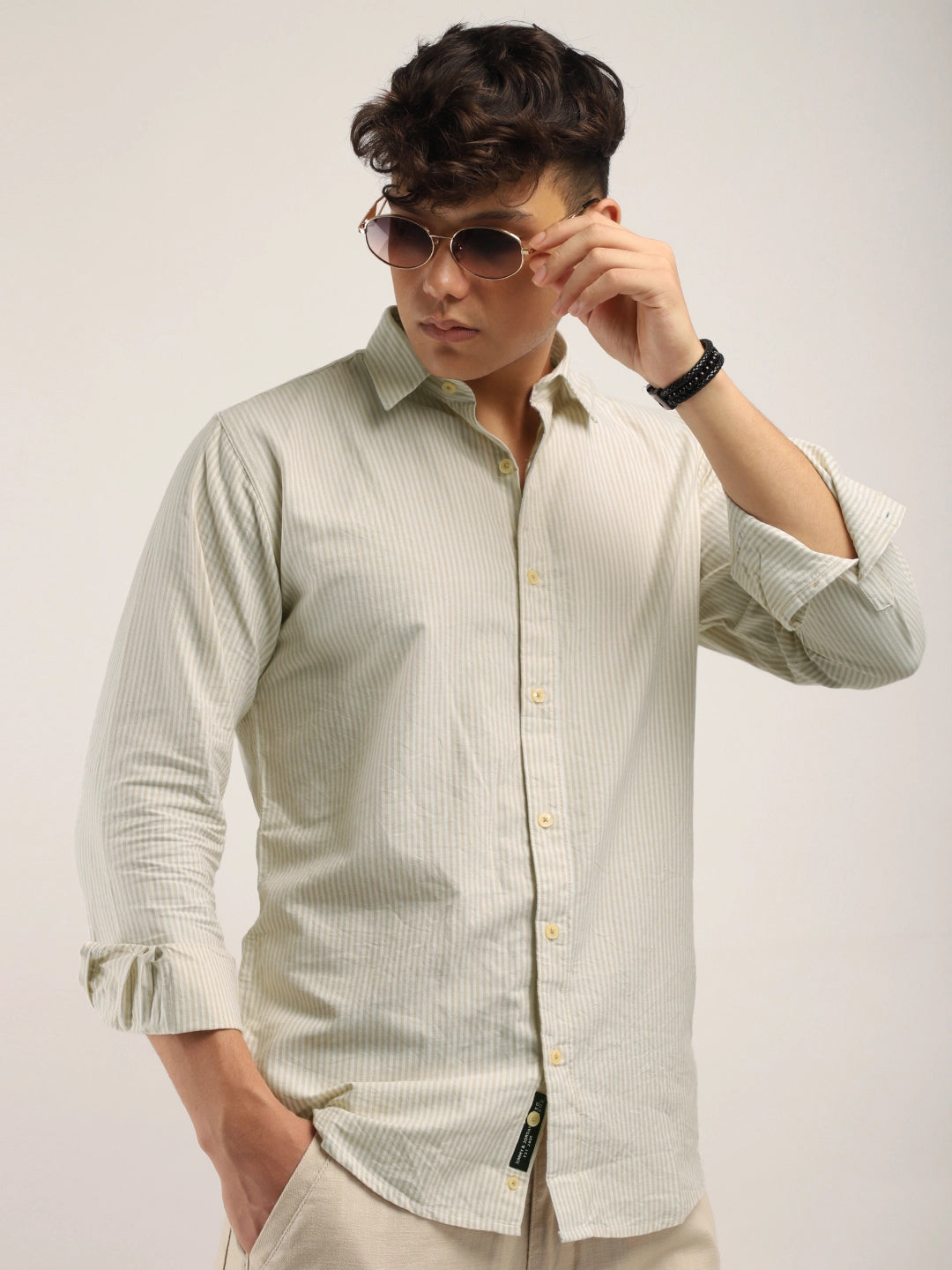 Beige Regular Fit Full Sleeve Shirt