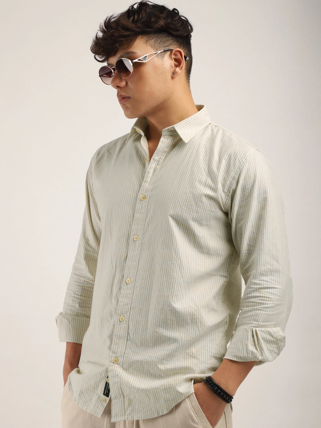 Beige Regular Fit Full Sleeve Shirt