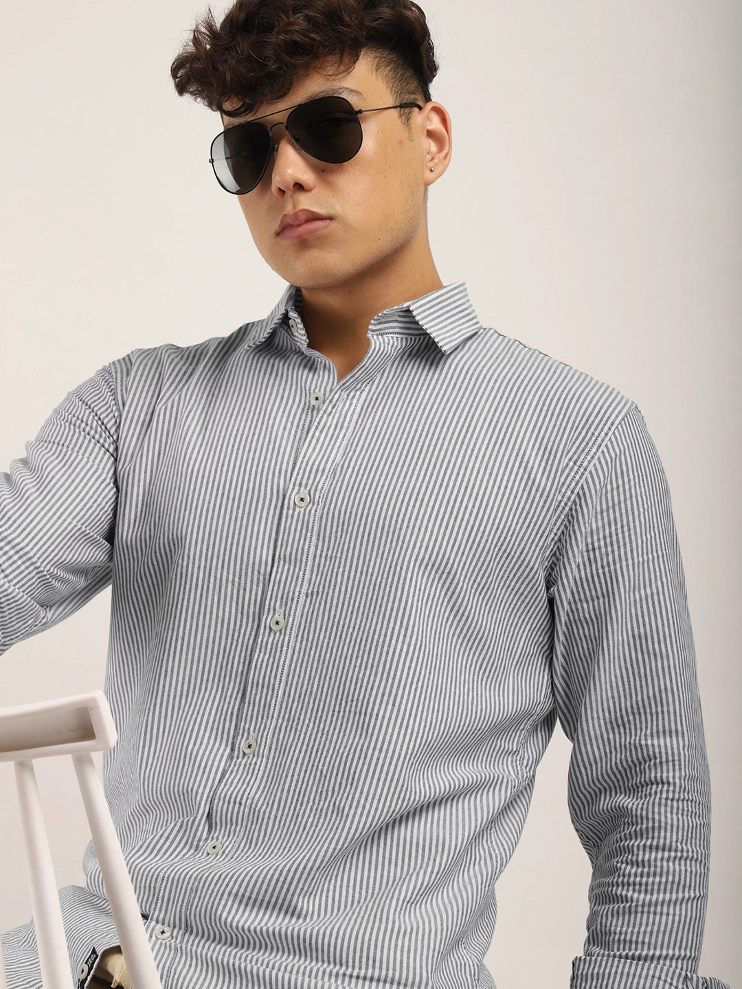 Light Grey Regular Fit Full Sleeve Shirt