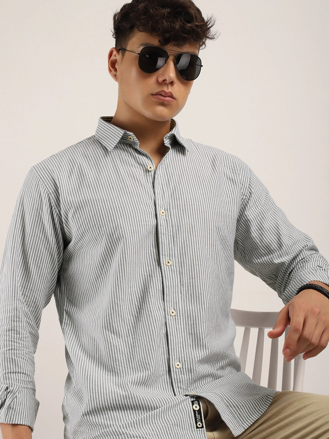 Grey Regular Fit Full Sleeve Shirt