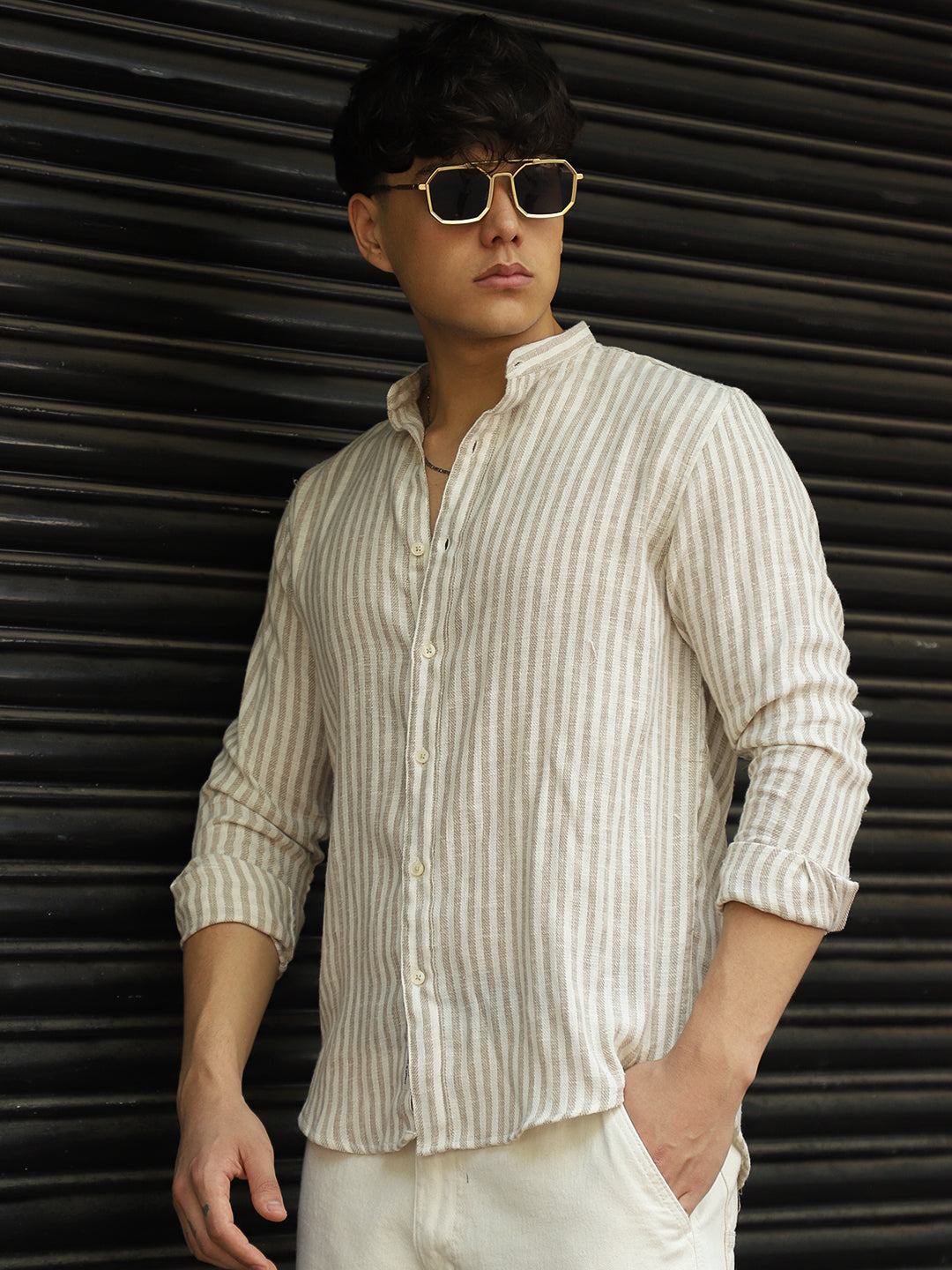 Linen Brown Shirt Men