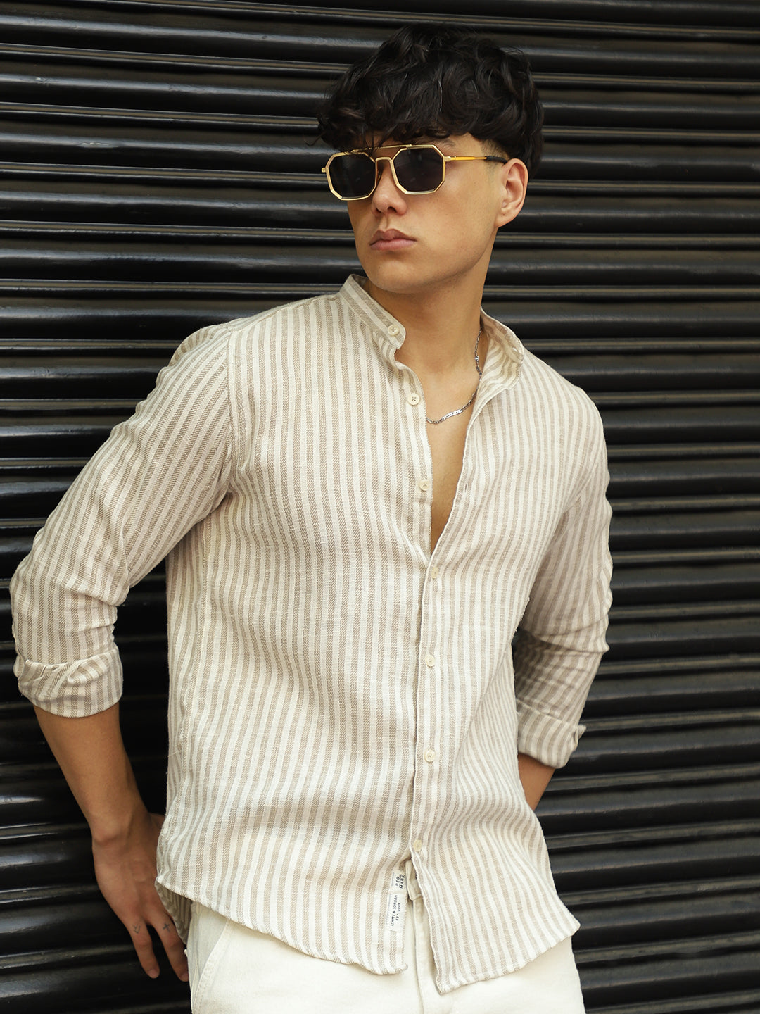 Linen Brown Shirt Men
