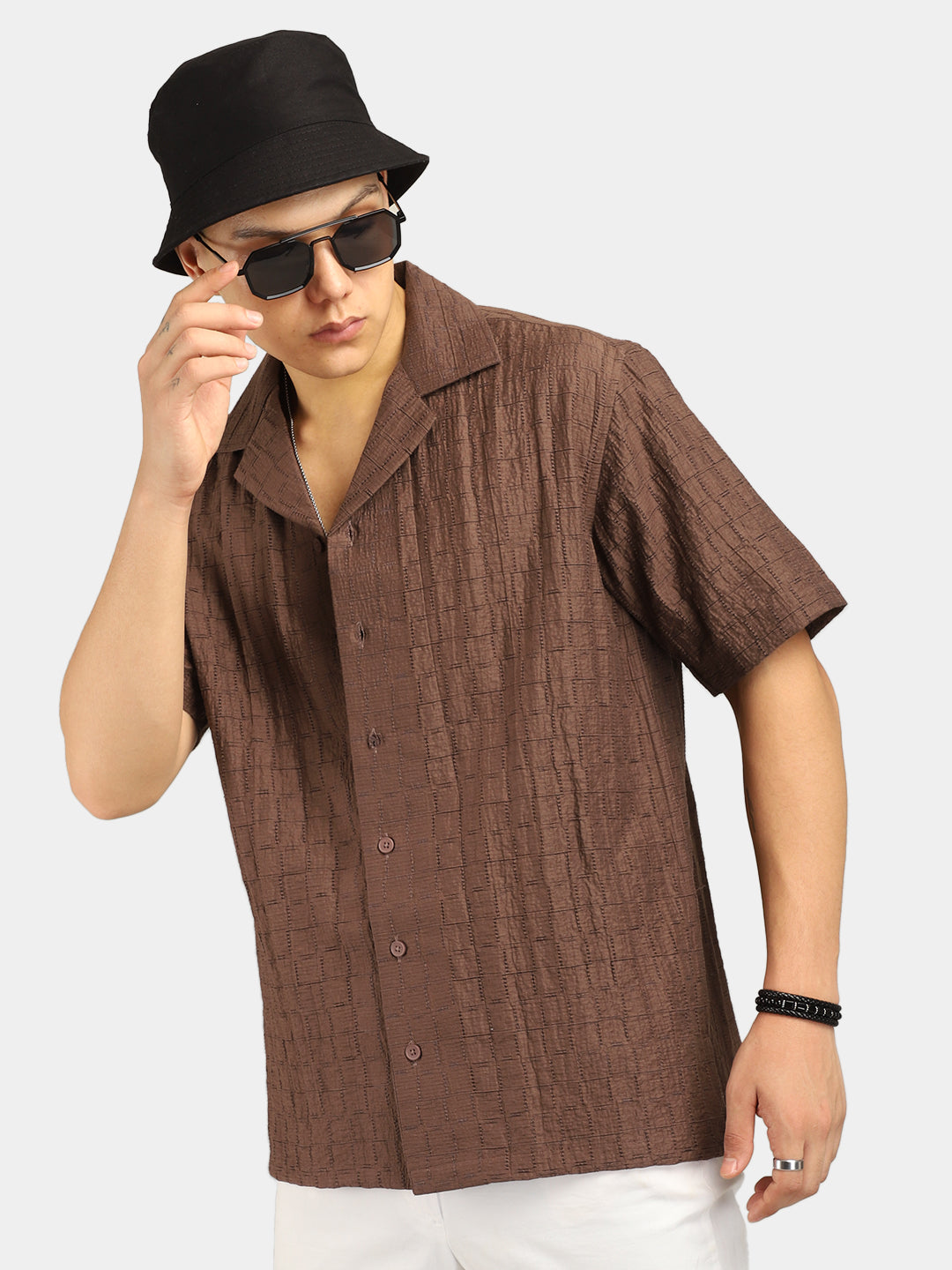 Crotchet Brown Half Sleeve Shirt