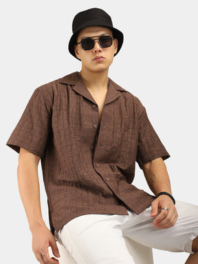 Crotchet Brown Half Sleeve Shirt