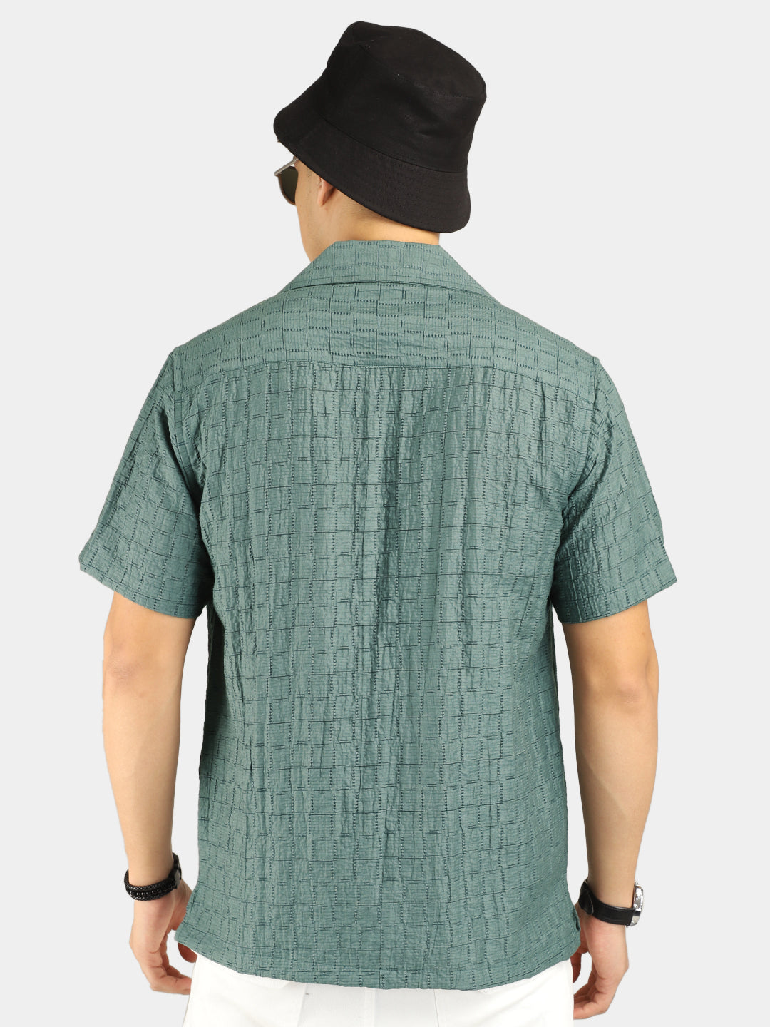 Crotchet Dark Green Half Sleeve Shirt