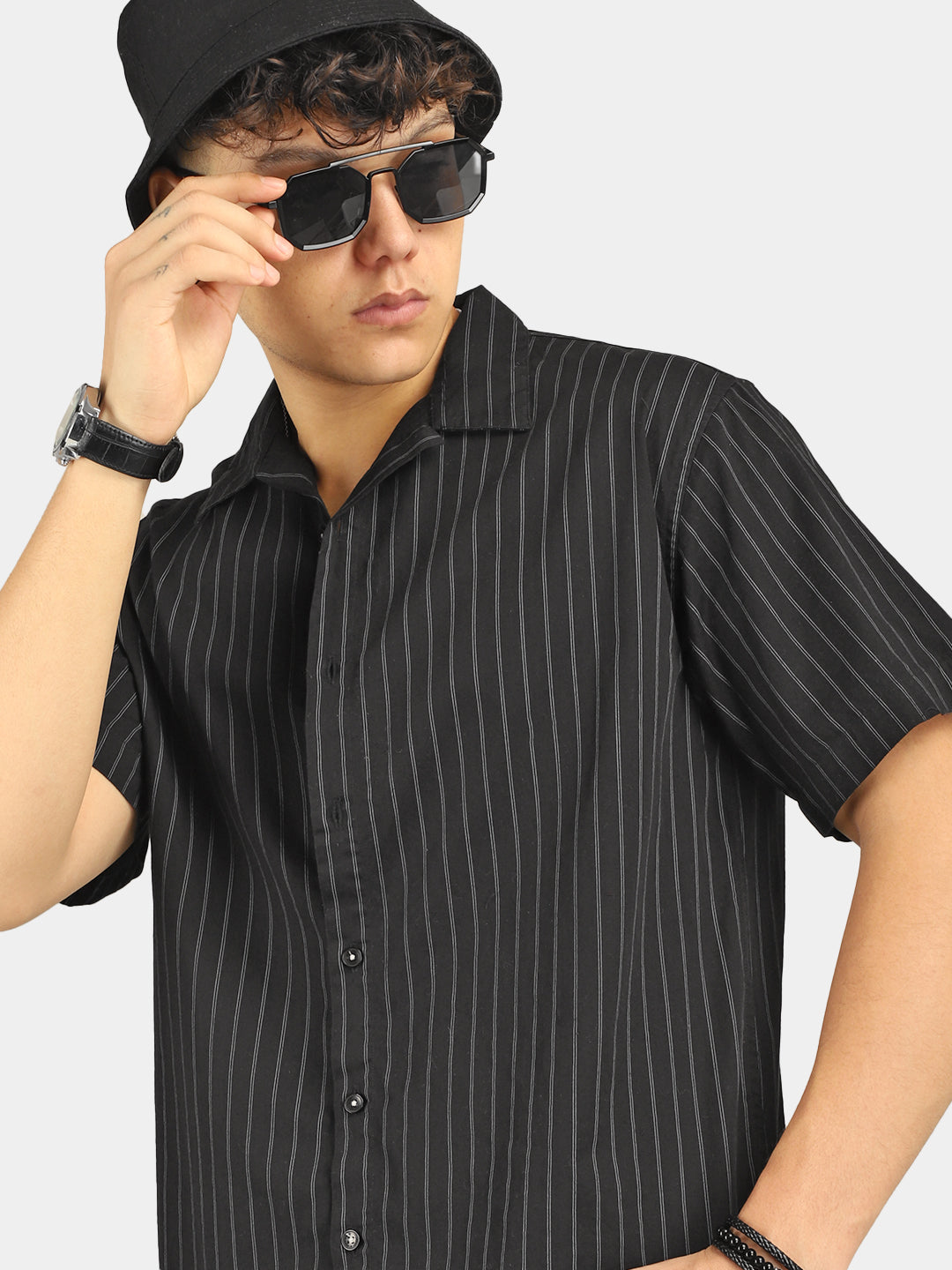 Stripe Vibe BlacK Half Sleeve Shirt