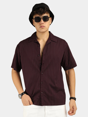 Stripe Vibe Wine Half Sleeve Shirt