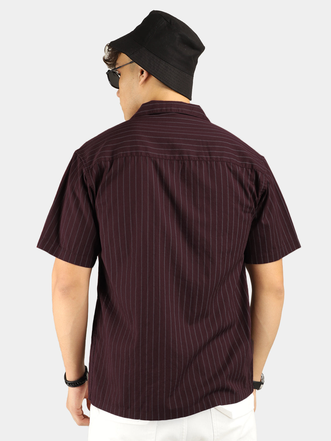 Stripe Vibe Wine Half Sleeve Shirt