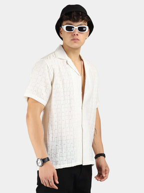 Crotchet White Half Sleeve Shirt