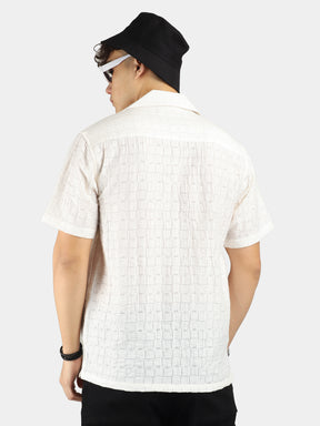 Crotchet White Half Sleeve Shirt