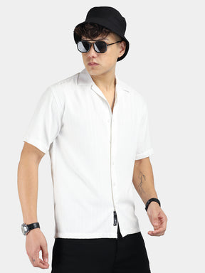 Stripe Vibe White Half Sleeve Shirt