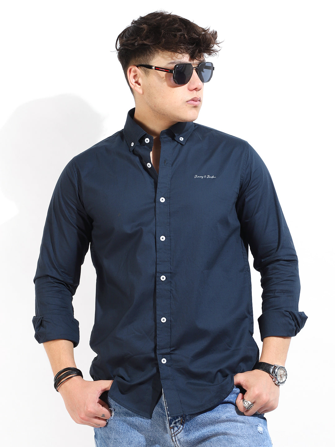 Calista Navy Mandarin Shirt