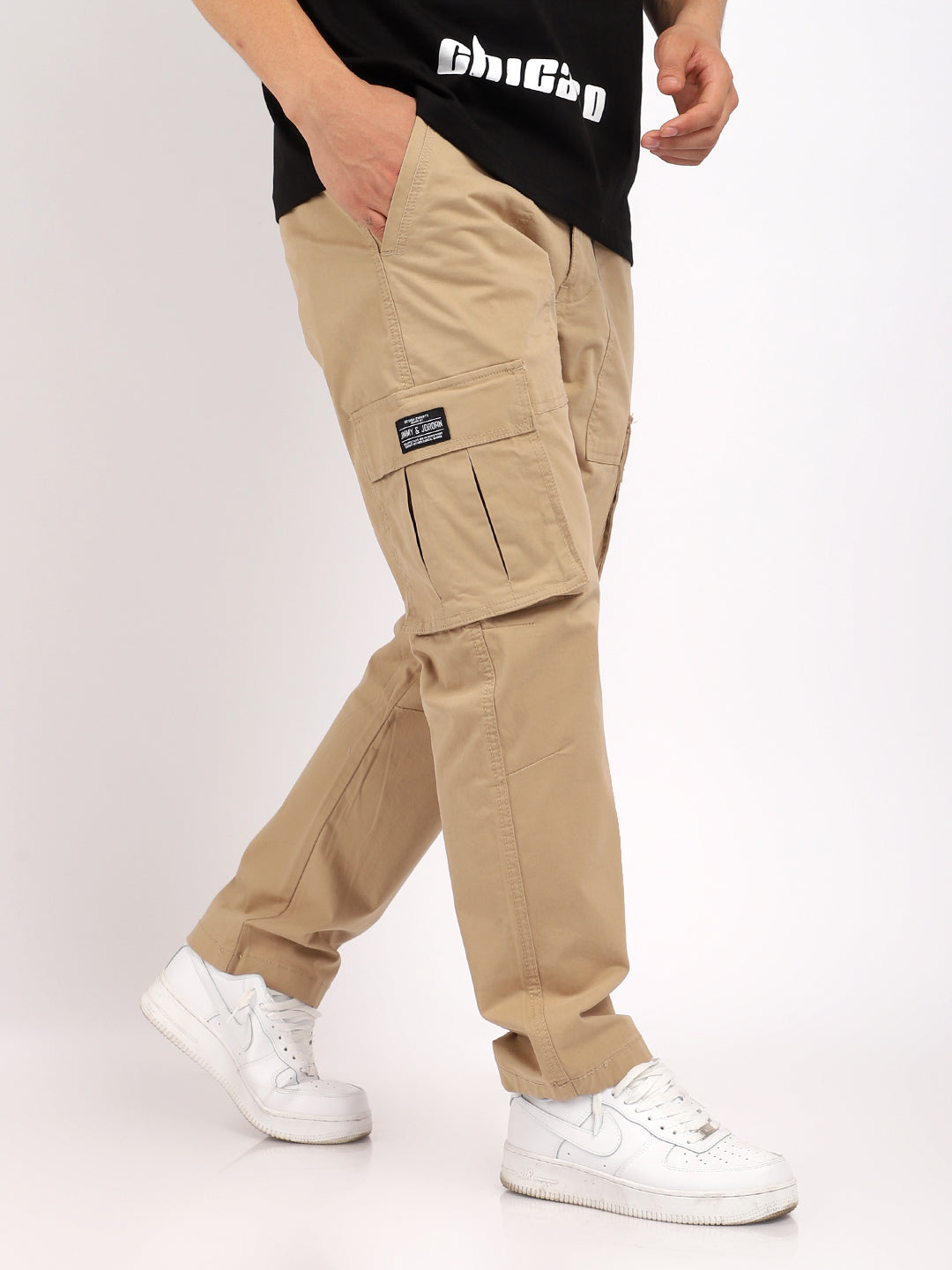 Beige Cotton Cargo Men