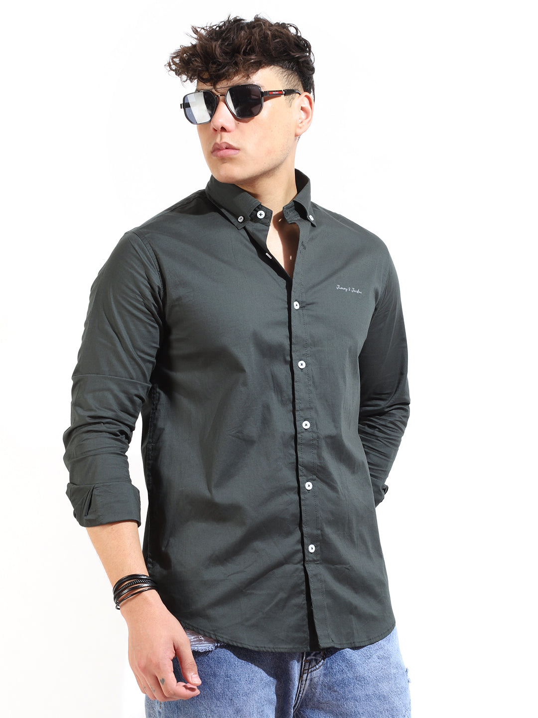 Calista Dark Green Mandarin Shirt