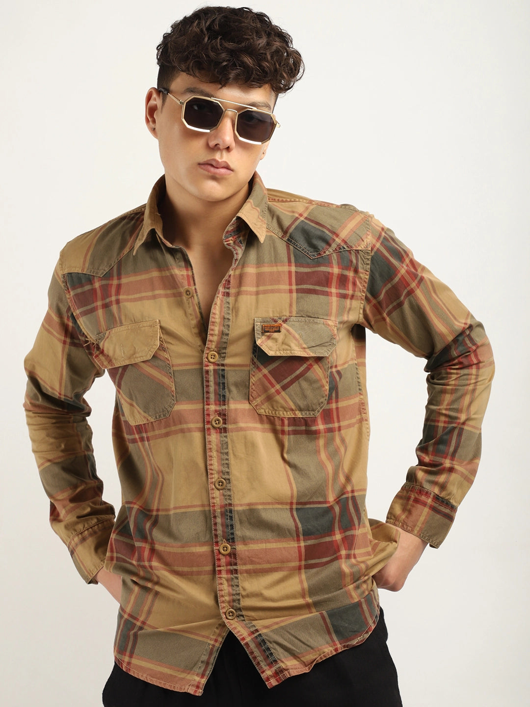 Doric Checks Khaki Full Sleeve Shirt