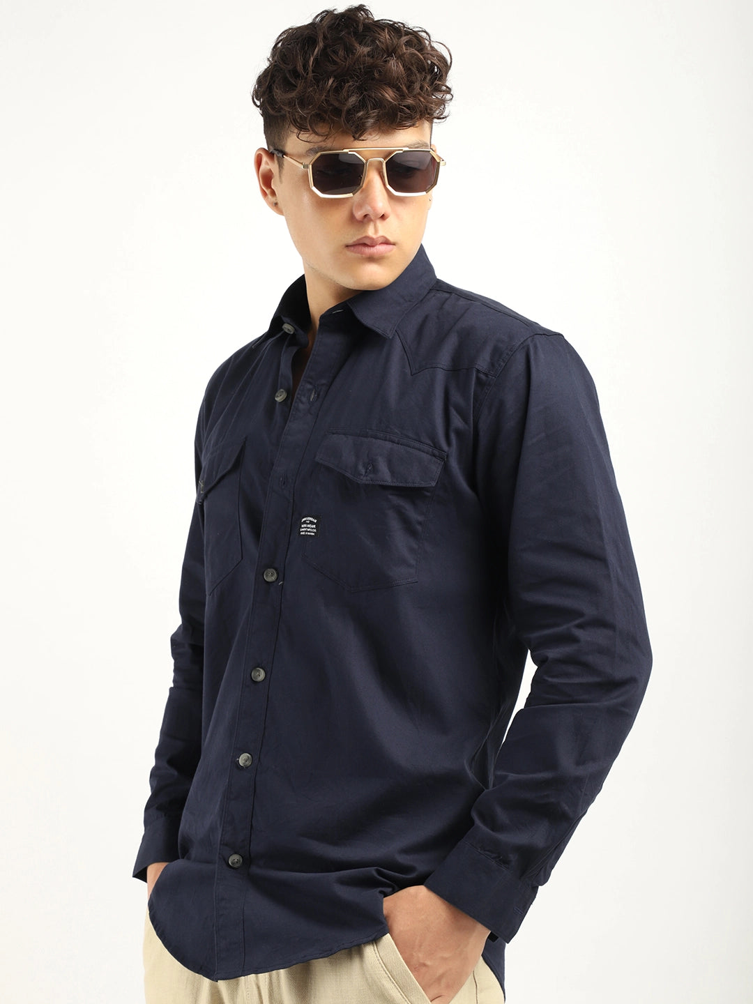 Benoit Navy Plain Shirt