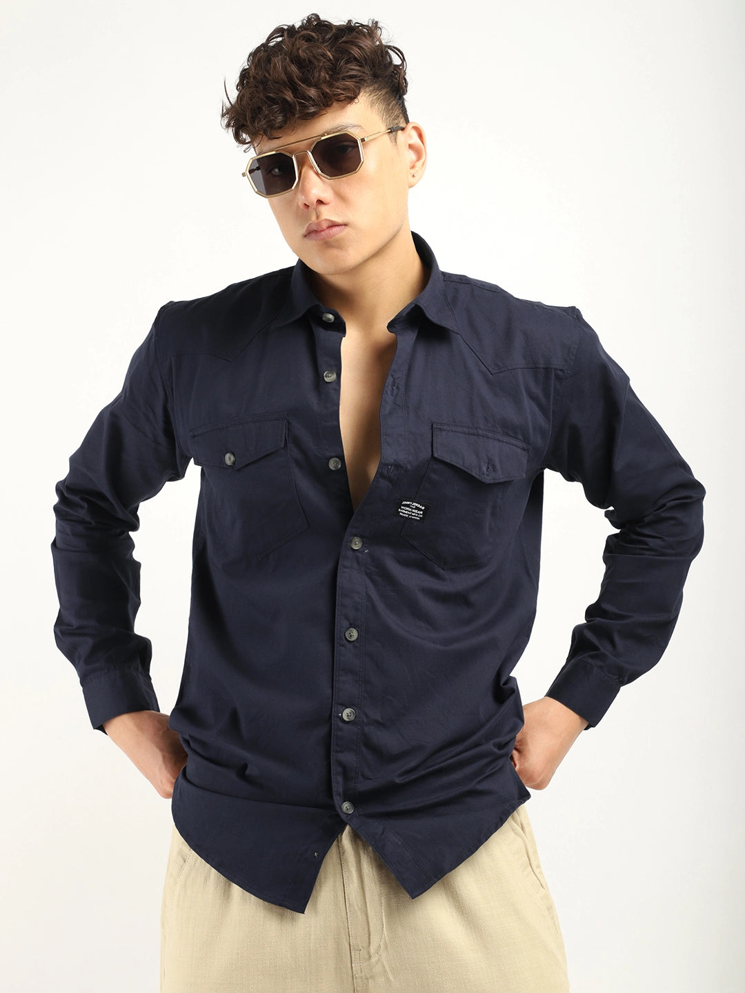 Benoit Navy Plain Shirt