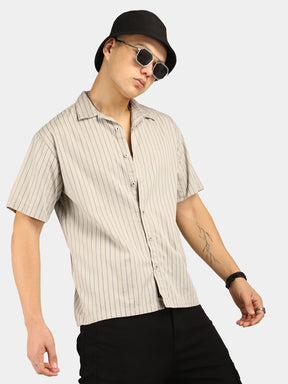 Stripe Vibe Grey Half Sleeve Shirt