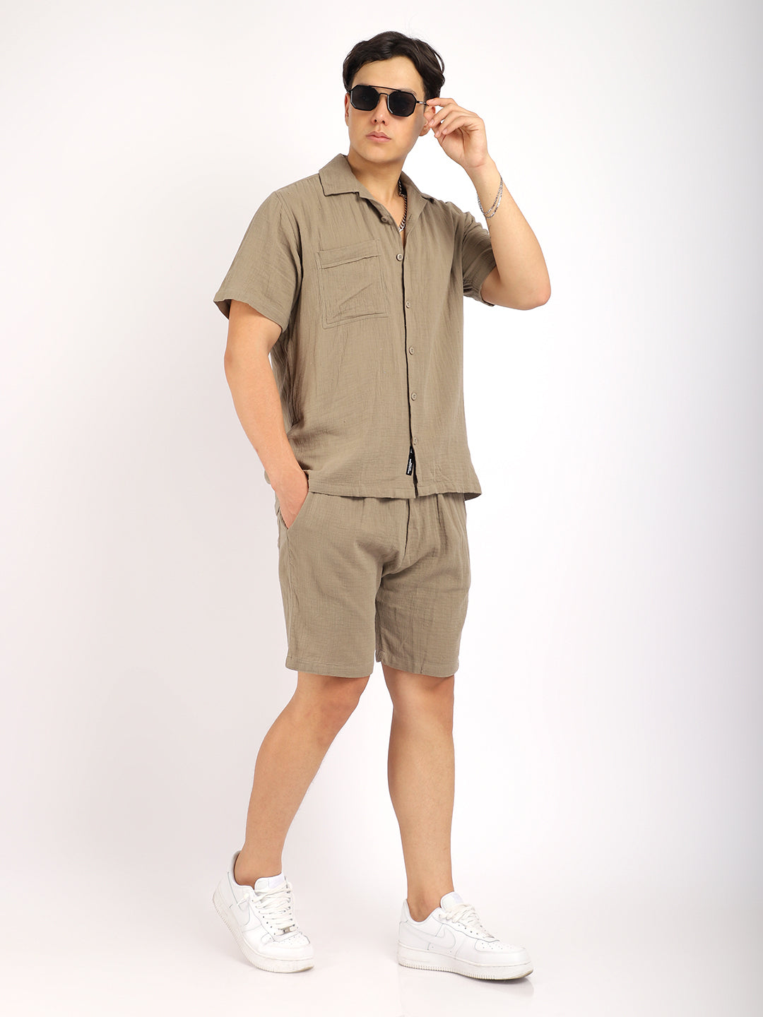 Vero Vibe Lucas Double Clothe Moss Green Co-Ord Set