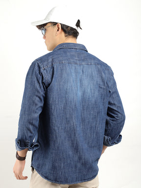 Cavender Double Pocket Dark Navy Full Sleeve Denim Shirt