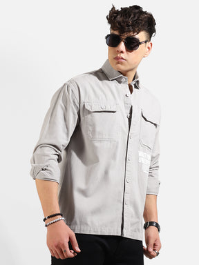 Light Grey Twill Solid Plain Shirt
