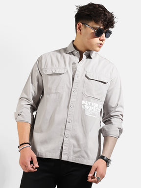 Light Grey Twill Solid Plain Shirt
