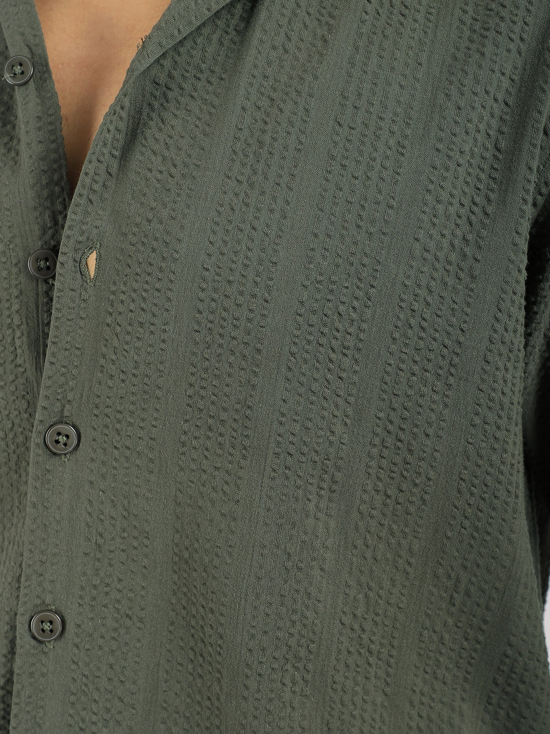 Solven Textured Olive Green Half Sleeve Shirt