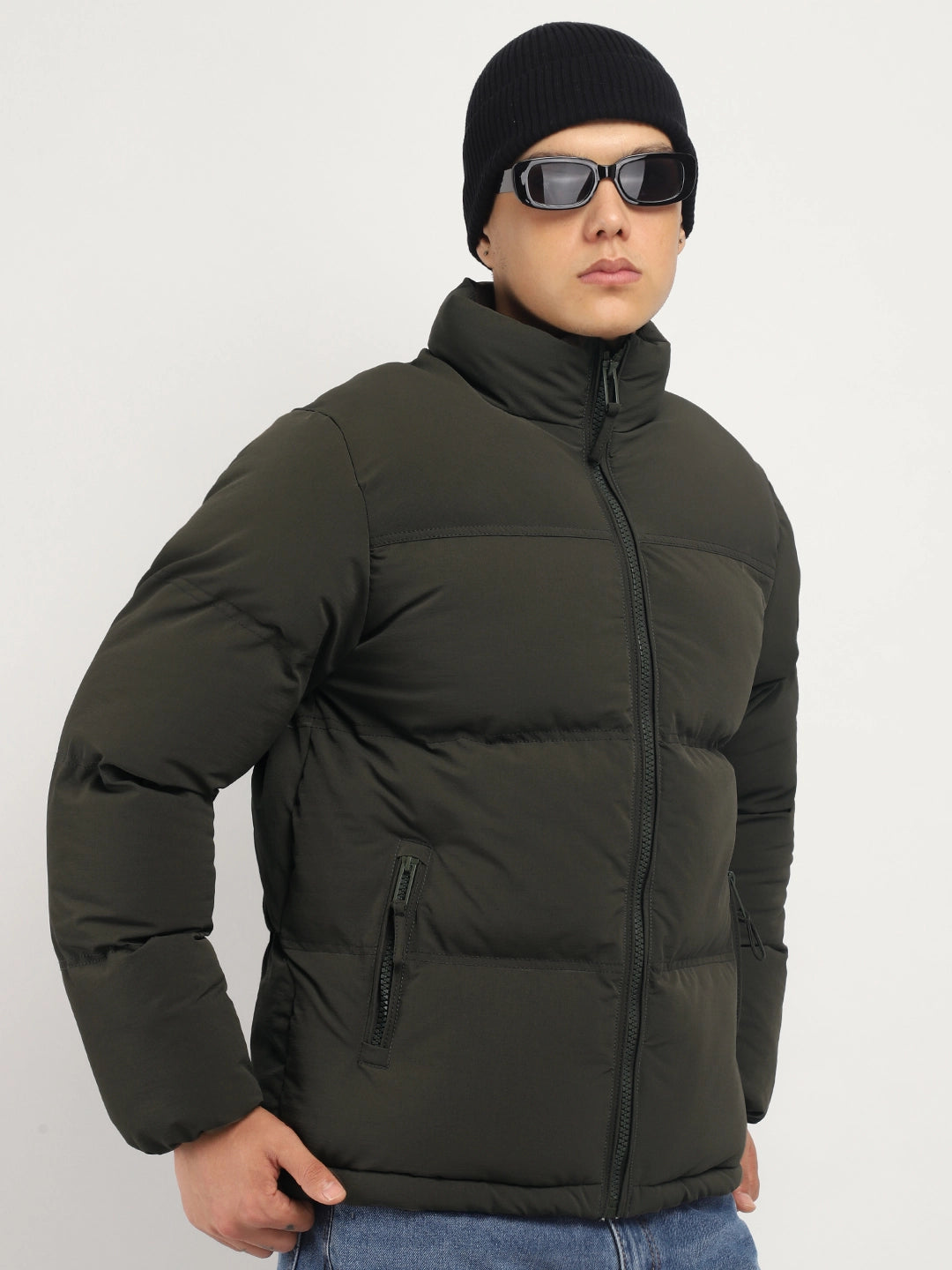 Oxford Street Style Dark Olive Green Puffer Jacket
