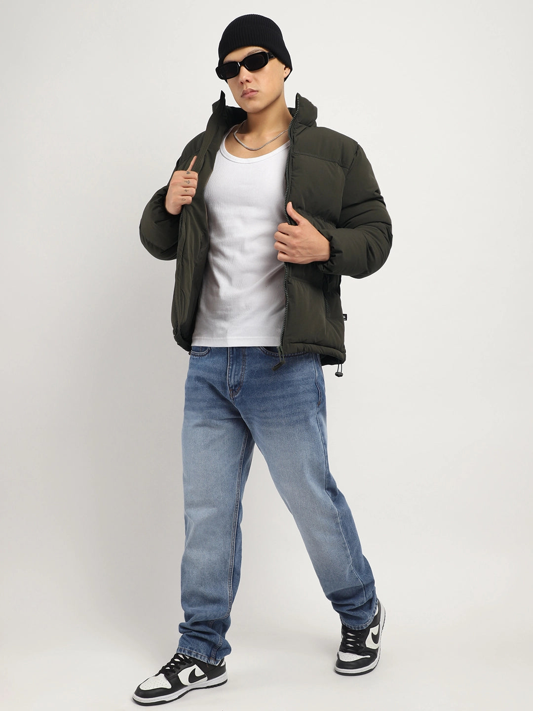 Oxford Street Style Dark Olive Green Puffer Jacket