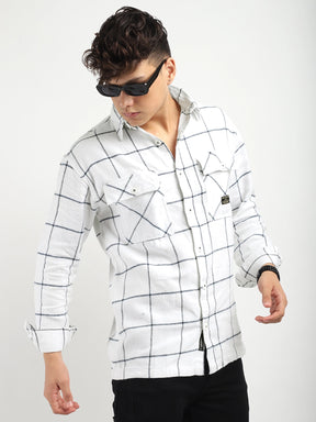 Fabric Bianca Checked White Full Sleeve Shirt