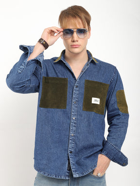 Fade Fit Light Navy Washed Corduroy Denim Shirt