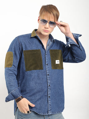 Fade Fit Light Navy Washed Corduroy Denim Shirt