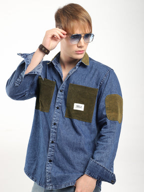 Fade Fit Light Navy Washed Corduroy Denim Shirt