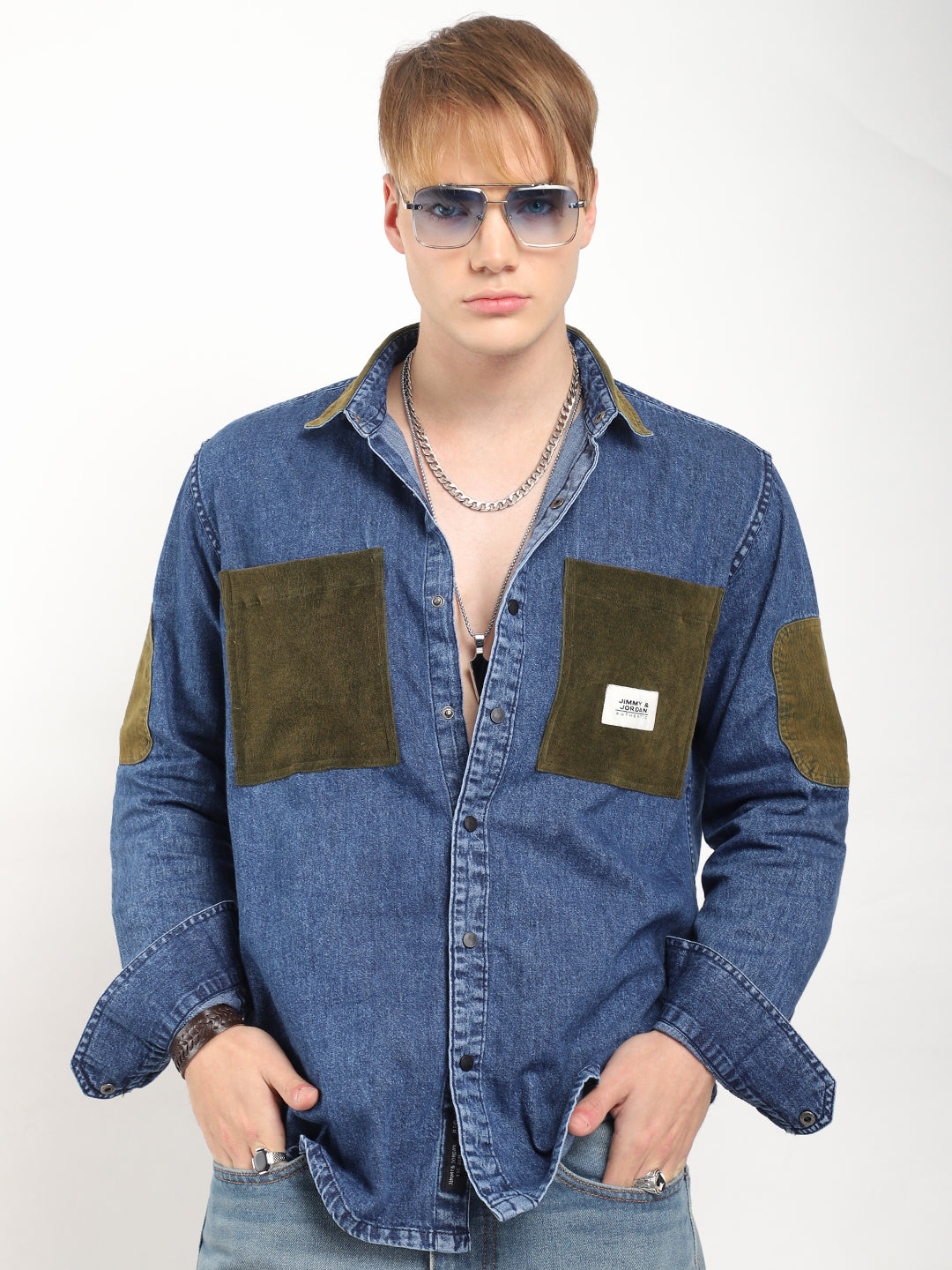 Fade Fit Light Navy Washed Corduroy Denim Shirt