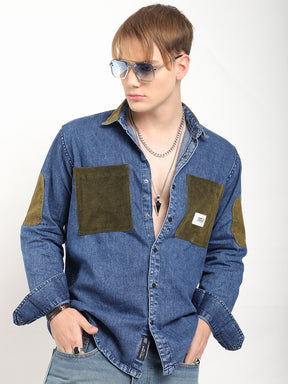 Fade Fit Light Navy Washed Corduroy Denim Shirt