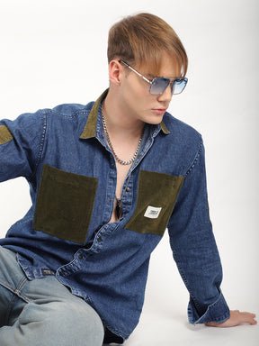 Fade Fit Light Navy Washed Corduroy Denim Shirt