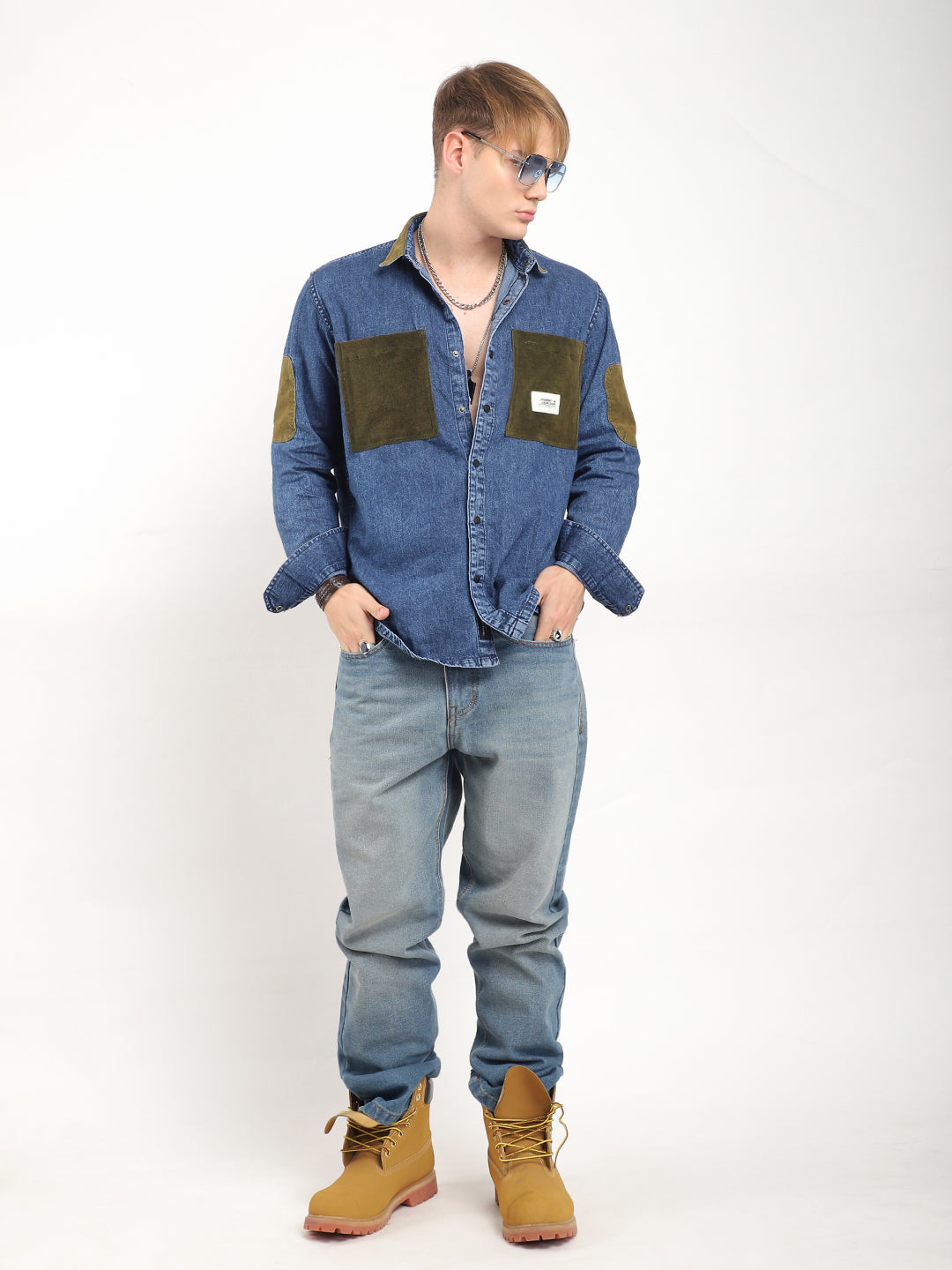 Fade Fit Light Navy Washed Corduroy Denim Shirt