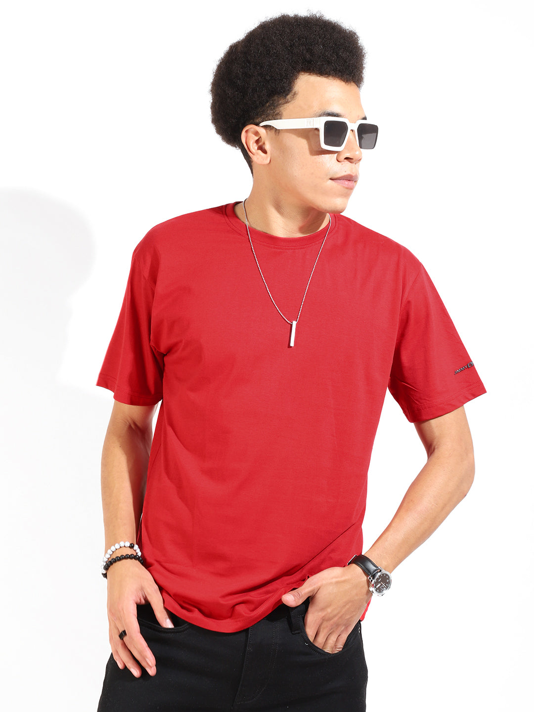 Red Cotton Slim Fit T-Shirt
