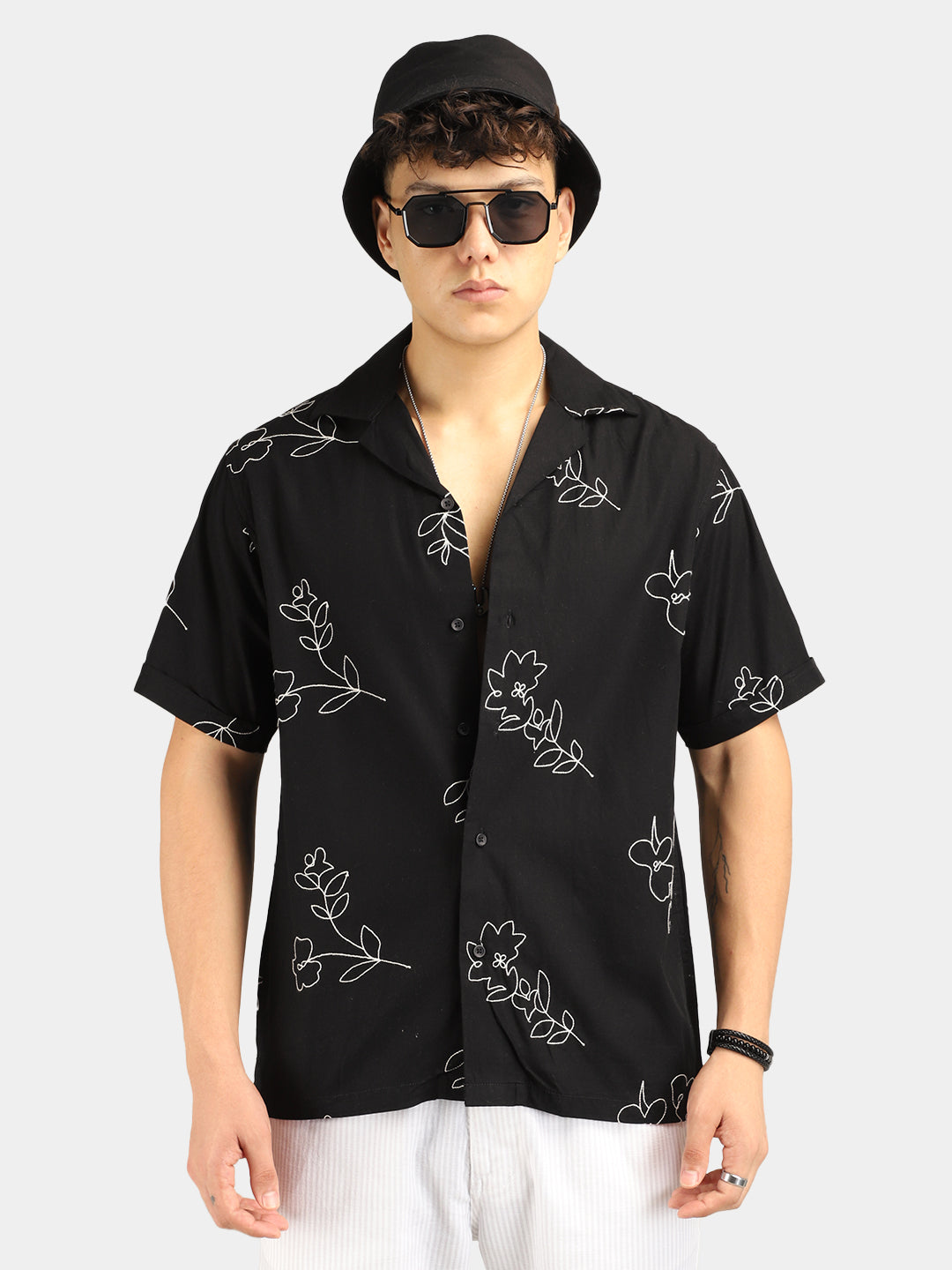 Floral Black Half Sleeves Shirt