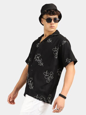 Floral Black Half Sleeves Shirt