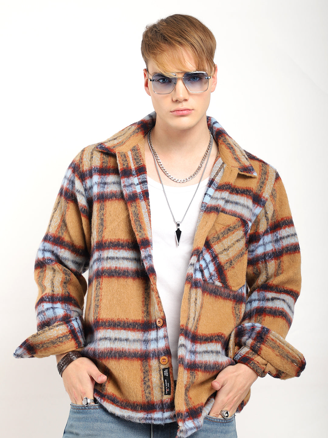 Navy Check Shirt Men