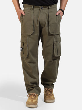 Olive Green Cotton Twill Tactical Baggy Fit Cargo