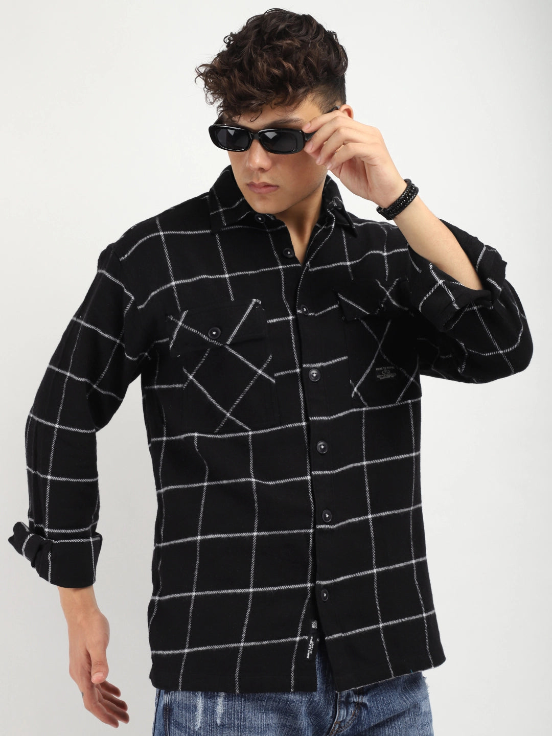 Fabric Bianca Checked Black Full Sleeve Shirt