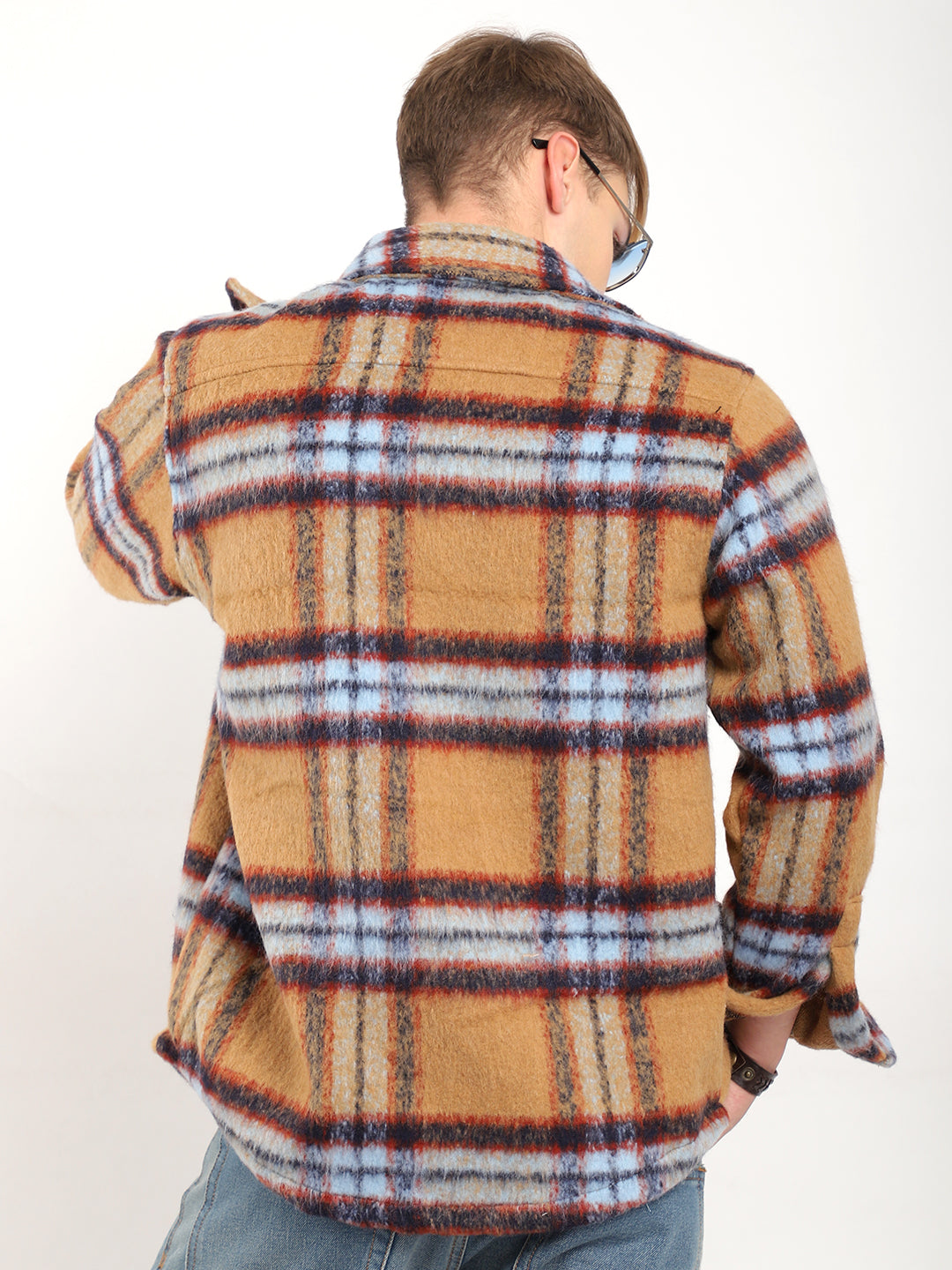 Marble Arch Pure Wool Mustard & Navy Check Shirt