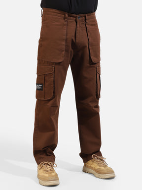 Brown Cotton Twill Tactical Baggy Fit Cargo